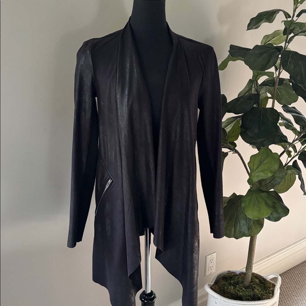 ZARA LONG BLACK JACKET WATERFALL OPENING